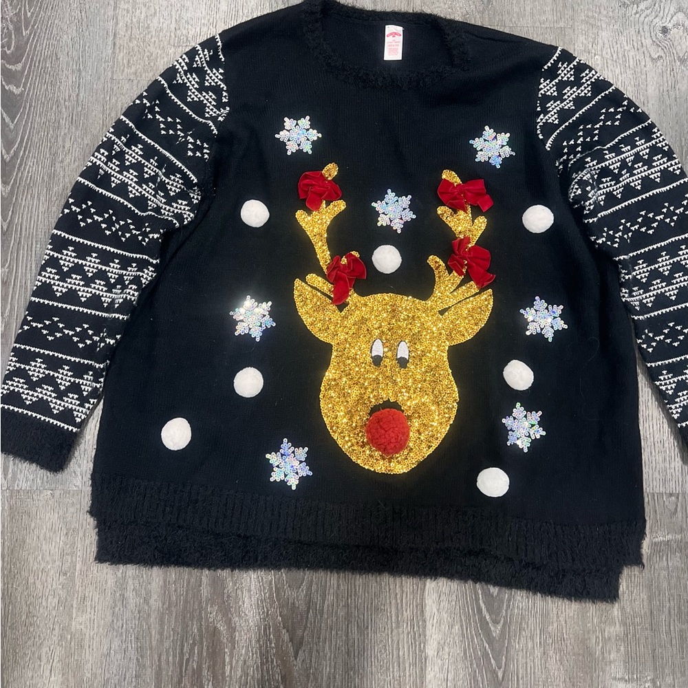Festive Reindeer Sweater with Gold and Red Accents
